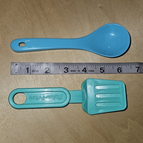 VTG Fisher Price Spatula Battat Blue Serving Spoon Plastic Toy Utensil Dish Lot - Picture 8 of 8